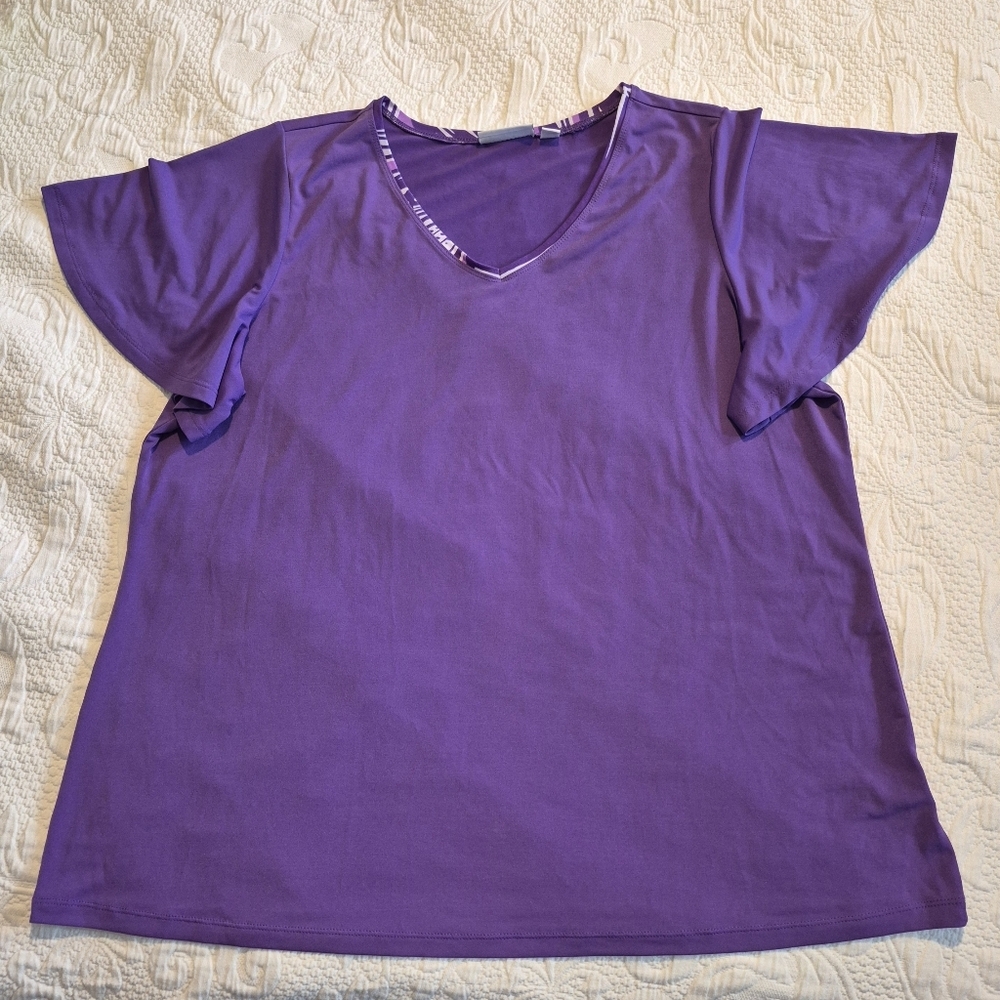 Susan Graver women's 1X purpke liquid knit flutter sleeve VGUC